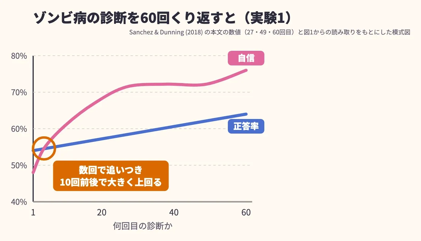 正解の割合と自信の変化
